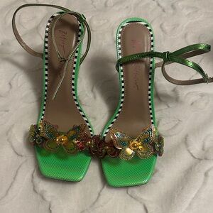 Betsey Johnson Size 10M  Green and Gold Butterfly Heels